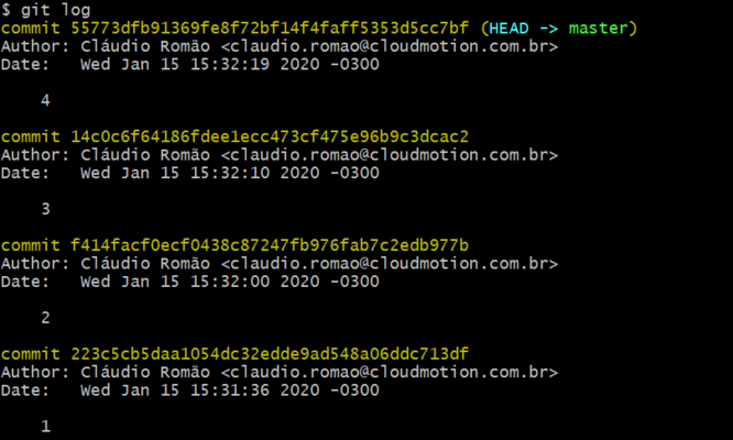 Exemplo do comando git log