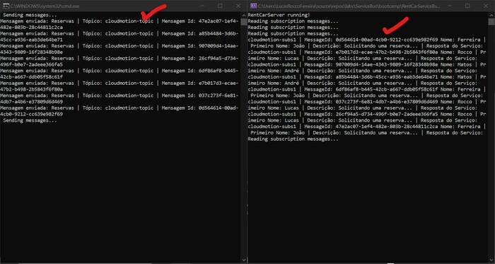 RentCarClient e RentCarServer Topics