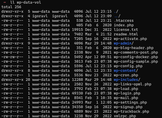 Pasta contendo o volume de dados do WordPress